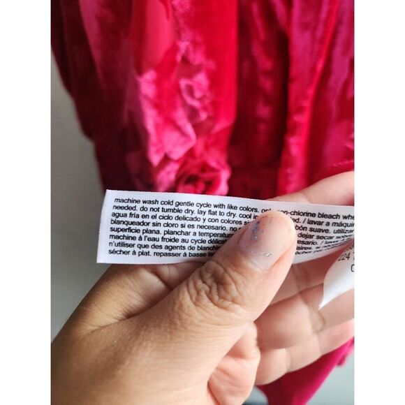 Eloquii Pink Magent Burnout Floral Velvet Ruffle Neck A-Line Smocked Dress sz 20 - Picture 13 of 13